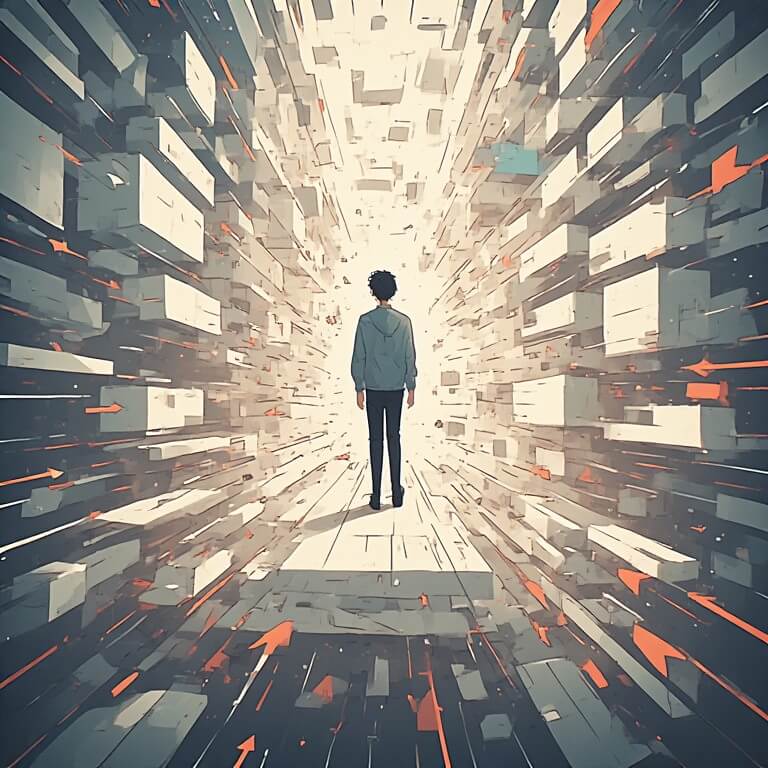 Abstract illustration representing external pressure loops, showing how modern systems quietly compress time, space, and choice.